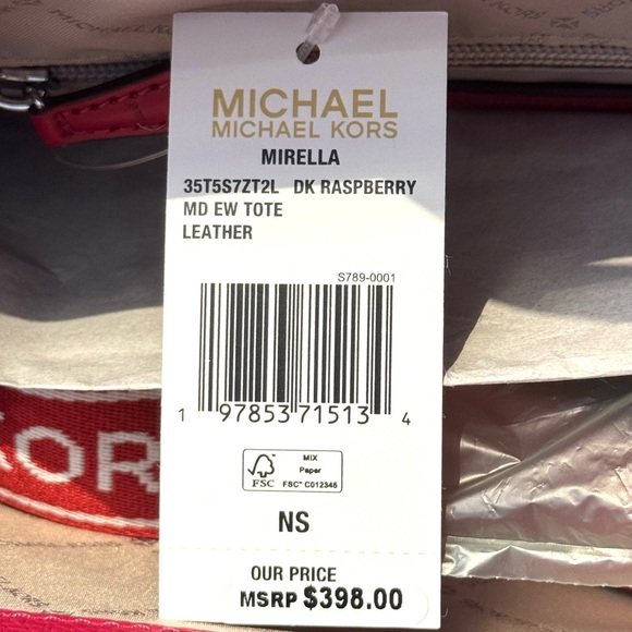 Michael Kors Mirella Medium Pebbled Leather Tote Bag Dark Raspberry Multi - Picture 8 of 10